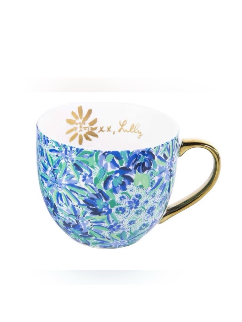 Lilly Pulitzer Blue, Green & Gold Floral Ceramic Mug set of 2